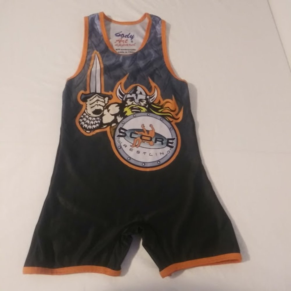 Body Art Apparel boys size small gray and orange wrestling singlet